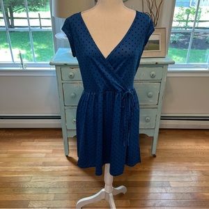 BeeBop blue midi dress with black polka dots. Medium. C10